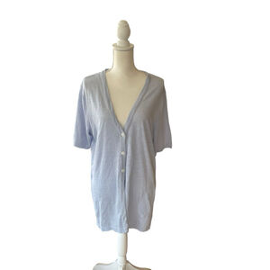J.Jill Linen Blend Light Blue Long Lined Cardigan Coastal Grandma Beach Size L